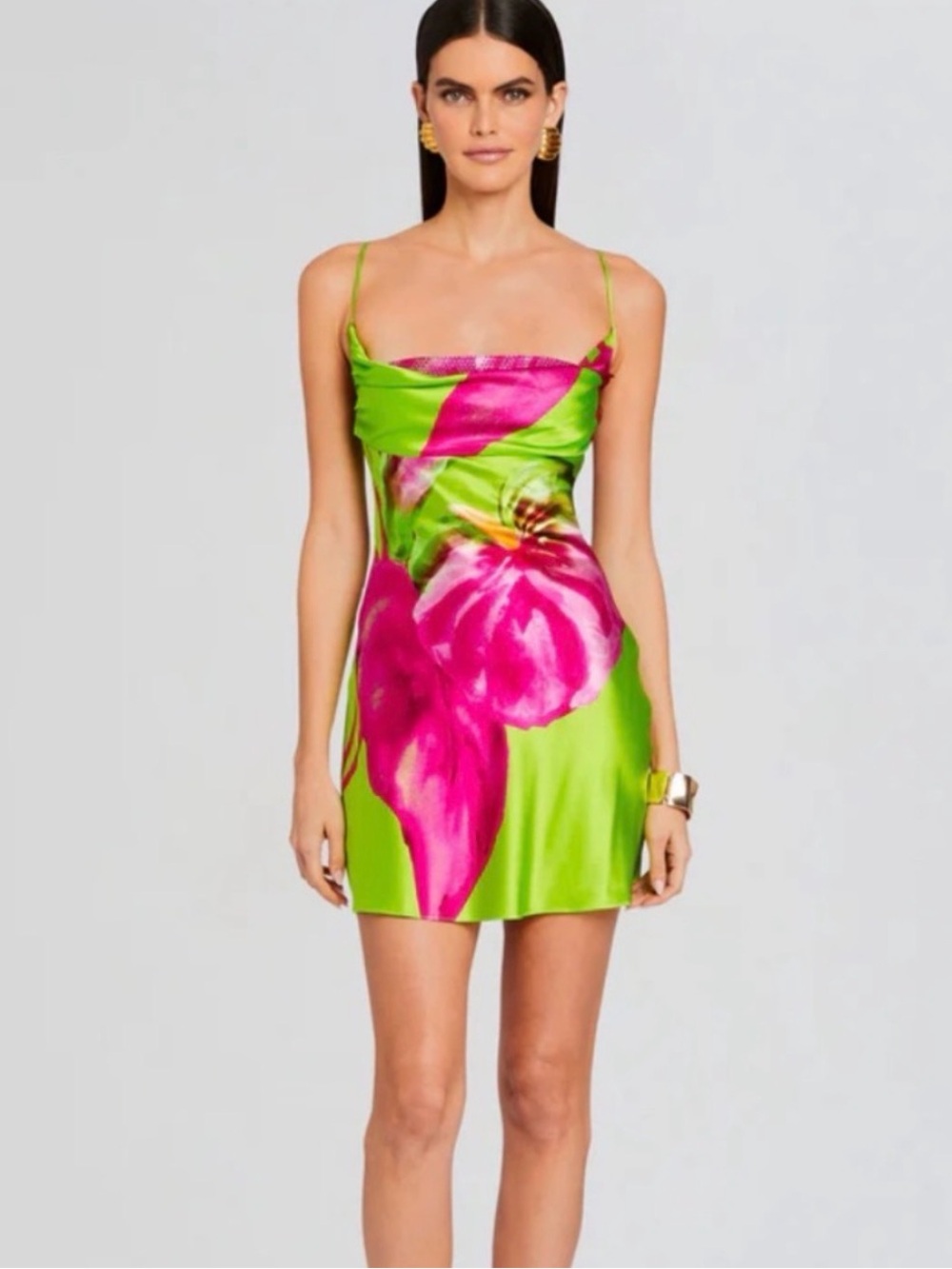 Retrofete Neon Lime & Hot Pink Silk Mini Dress